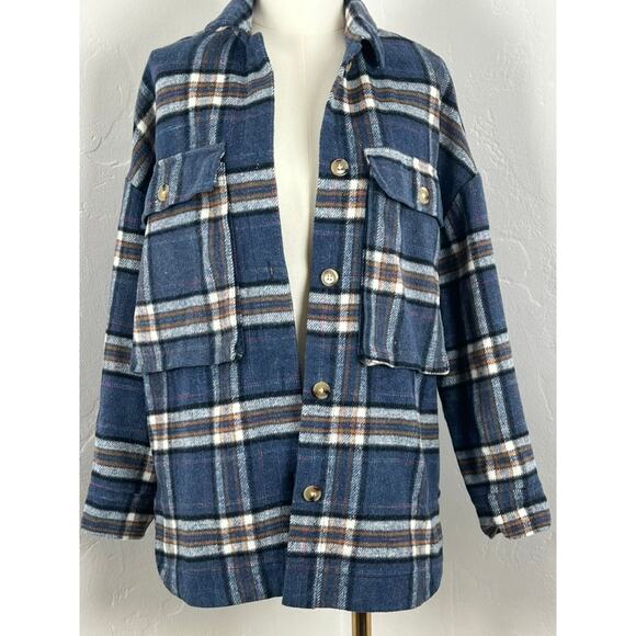 FLANNEL BLANKET JACKET Blue Plaid (Womens: Small) - Picture 2 of 11